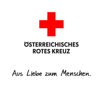Logo vom Österreichischen Roten Kreuz - rotes Kreuz mit Text aus Liebe zum Menschen